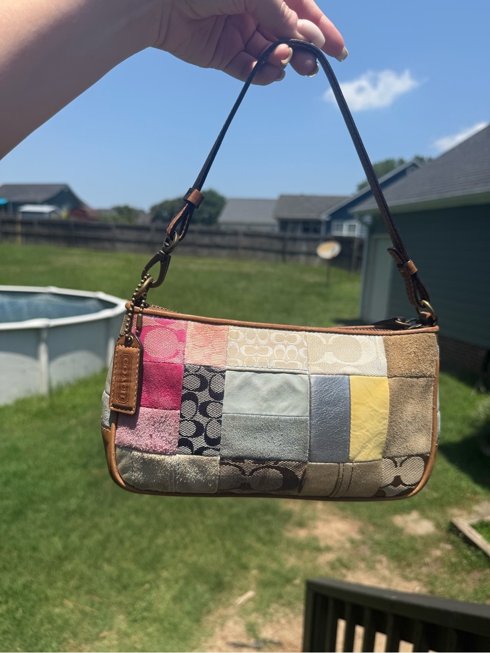 Coach Patchwork Shoulder Bag - Pink, Yellow, Blue, Tan